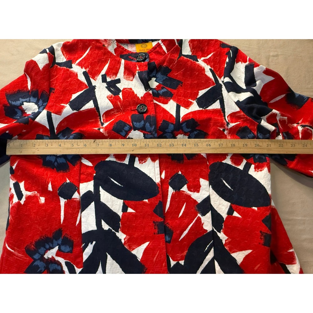 Ruby Rd Floral Print Button Down Jacket Red White… - image 8